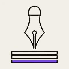 A pen nib above three lines of text.