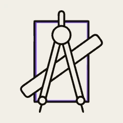 A drawing compass and a ruler over an empty frame.