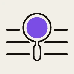A magnifying glass over a page of text lines.
